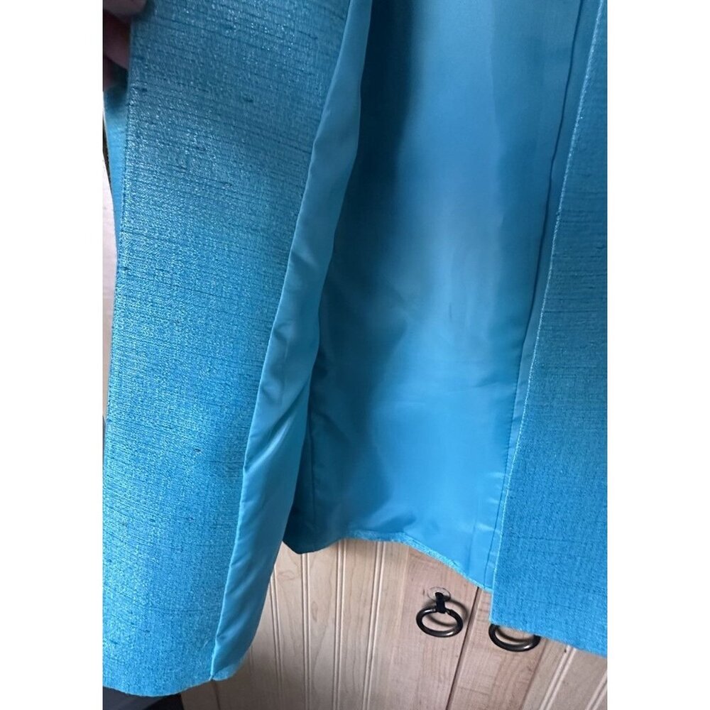 Kasper Teal Turquoise Collarless Dressy Blazer Size 8 Spring Career Jacket - Picture 3 of 8